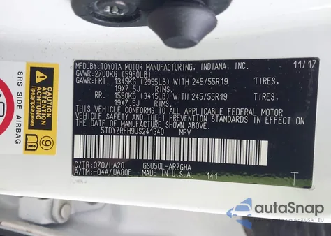 2018 Toyota Highlander Limited z USA, uszkodzony, nr VIN 5TDYZRFH9JS241340